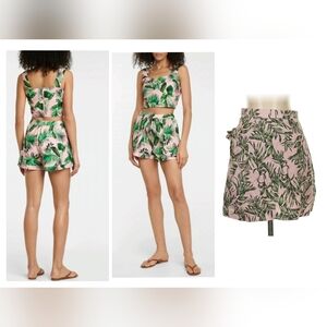 Pink & Green Tropical Leaf Wrap Skort